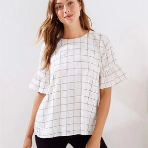 Loft Windowpane Flutter Sleeve Blouse
